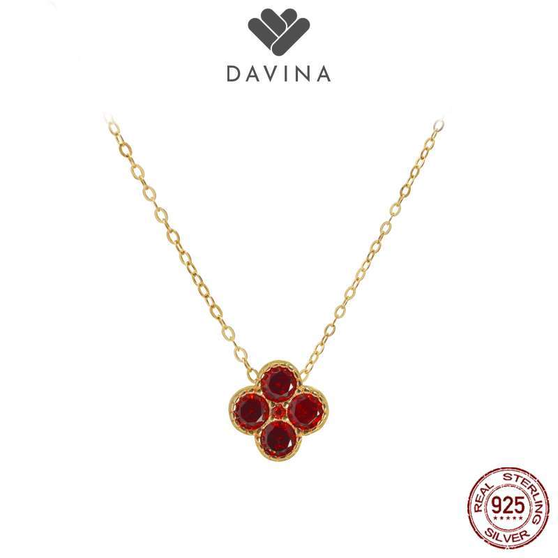 DAVINA Ladies Birthstone Necklace Rose Gold Color Sterling Silver 925  Kalung Clover Blue Topaz Color