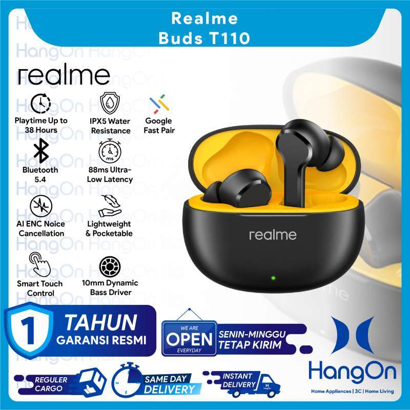 Realme Buds T110 Wireless Earbuds 88ms Low Latency AI ENC Noice  Cancellation 10mm Dynamic Bass TWS Earbud Waterproof IPX5 Dust Water  Resistance Earp