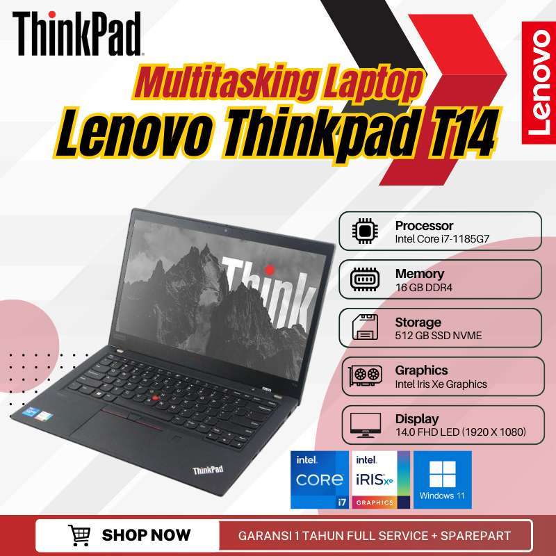GAMING LAPTOP THINKPAD LENOVO T14 CORE i7 GEN 11 RAM 16GB SSD 512GB INTEL  IRIS XE 14