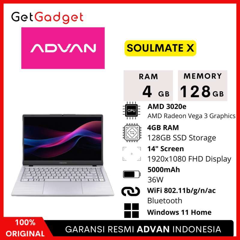 Laptop Advan Soulmate X RAM 8/128GB 4/128GB Notebook AMD Windows Home New  Original Garansi Resmi