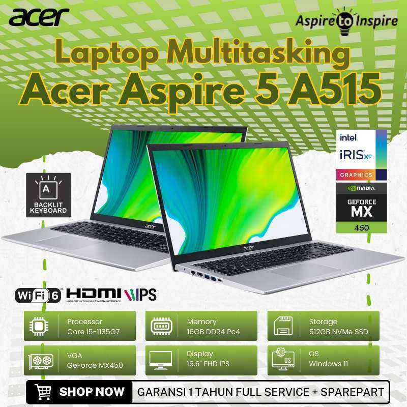 ACER ASPIRE A515-56G-55Q0 INTEL CORE i5-1135G7 16GB SSD 512GB NVIDIA  MX450 15,6