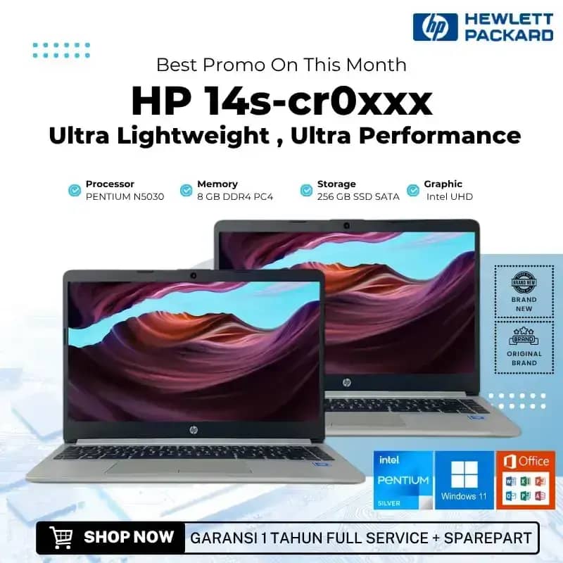 Promo Laptop Hp 14s Pentium Silver N5030, 8gb, 256gb Ssd, Intel