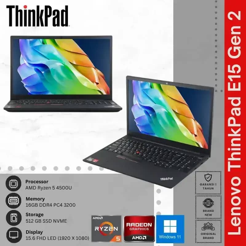 MULTITASKING LAPTOP LENOVO THINKPAD E15 GEN AMD RYZEN RAM 16GB SSD  512GB 15