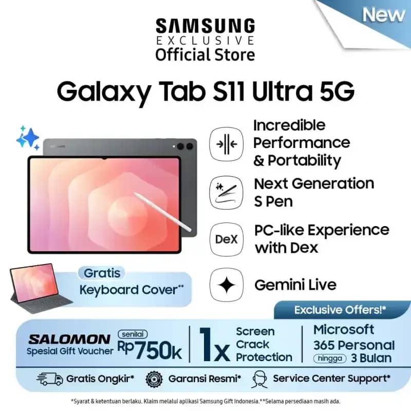 Samsung Galaxy Tab S11 Ultra 5G dengan Layar 14.6 AMOLED, Baterai 11,600mAh, dan S Pen IP68, Ideal untuk Kerja dan Hiburan Bagi Profesional