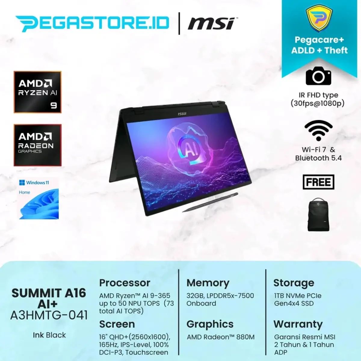 Promo Msi Summit A16 Ai+ A3hmtg 041id Touch 2in1 [amd Ryzen Ai 9 H 365 ...