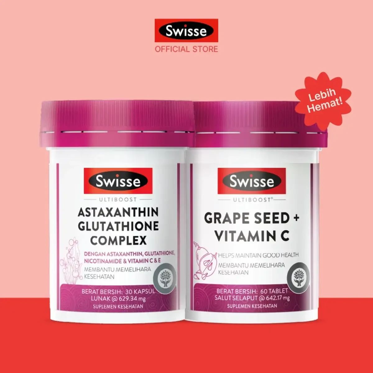 swisse astaxanthin glutathione complex Bundling Swisse Ultiboost Astaxanthin Glutathione Complex 30s + Swisse  Ultiboost Grape Seed Vitamin C 60s