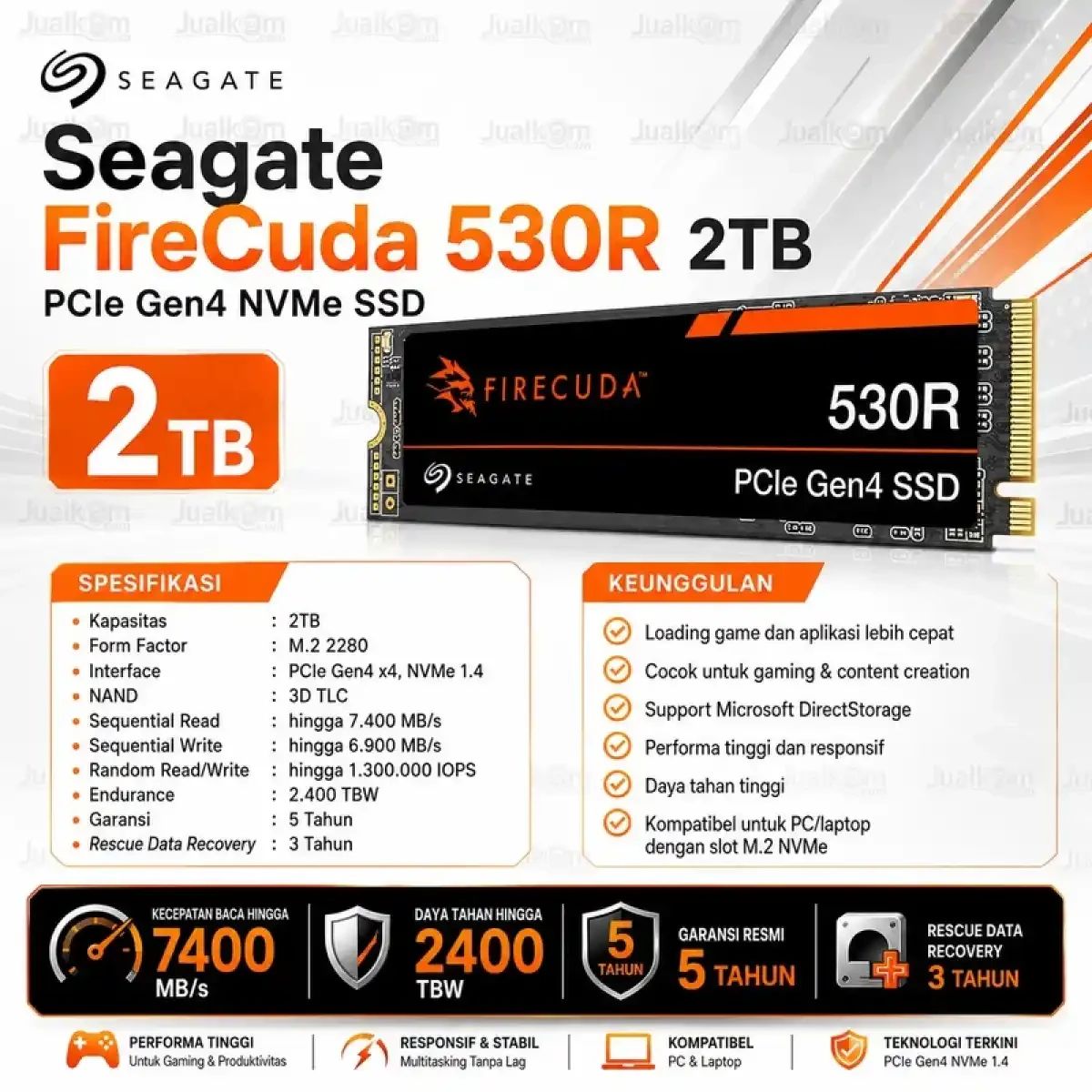 Promo Ssd Nvme 2tb Seagate Firecuda 530r Gaming Ssd M.2 Pcie Gen 4