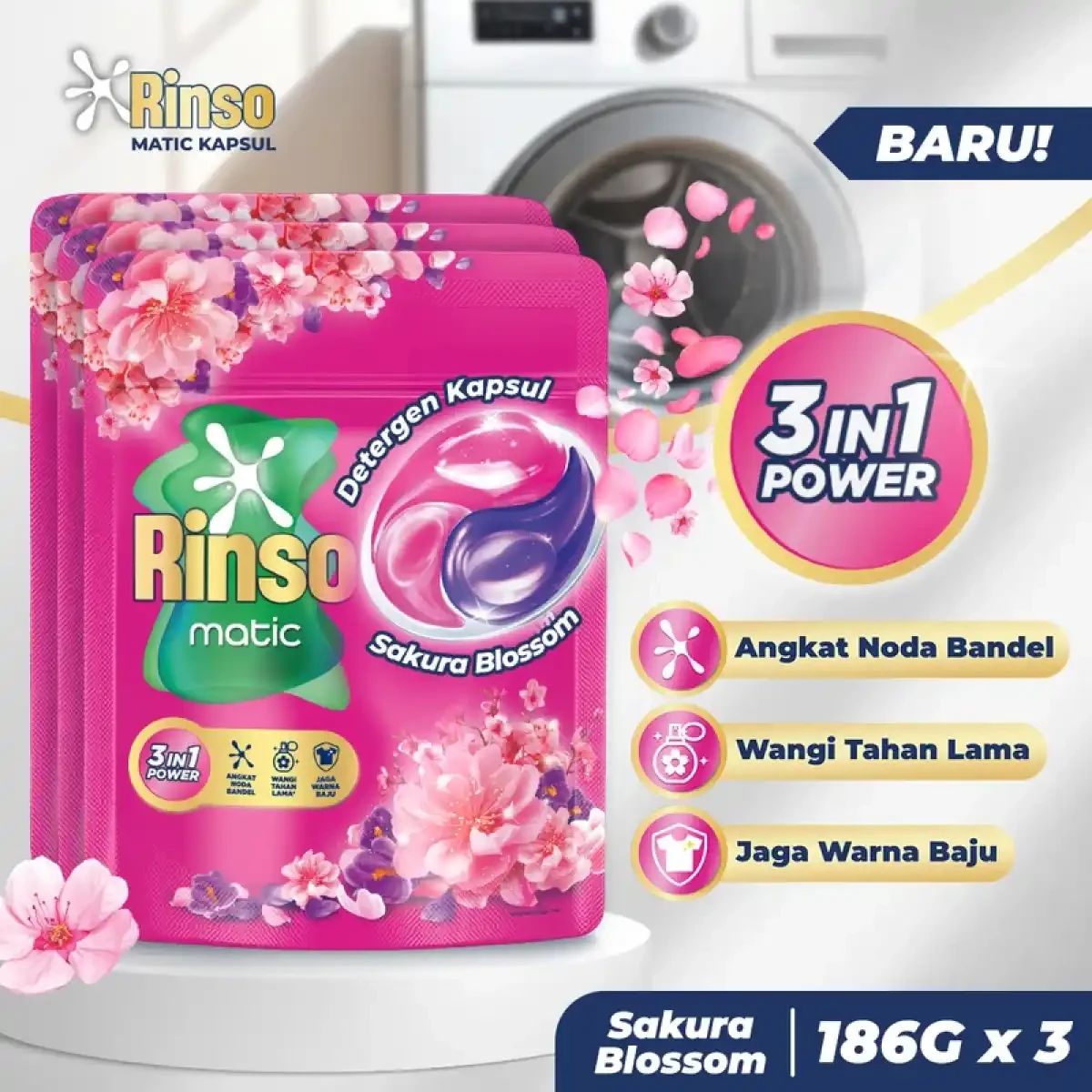 Promo [baru!] Rinso Kapsul Sakura Blossom Deterjen Cair Matic Isi 18 ...