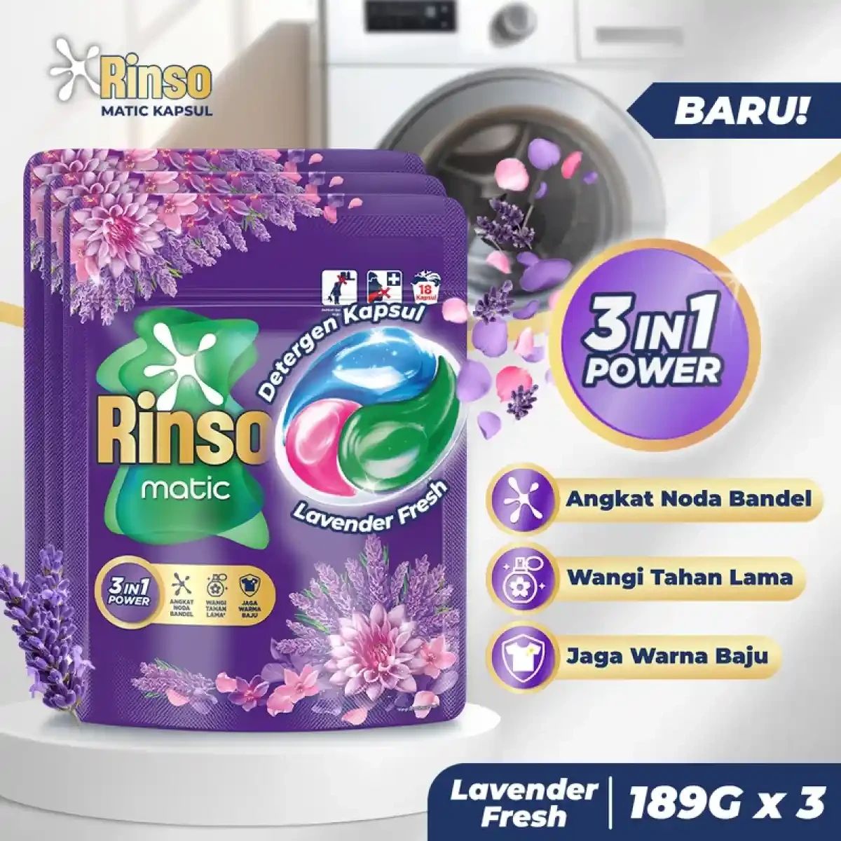 Promo [baru!] Rinso Kapsul Lavender Fresh Deterjen Cair Matic Isi 18 ...