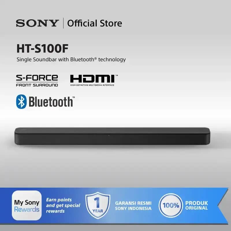 Sony HT-S100F Soundbar Tunggal 2ch Bluetooth Black Original