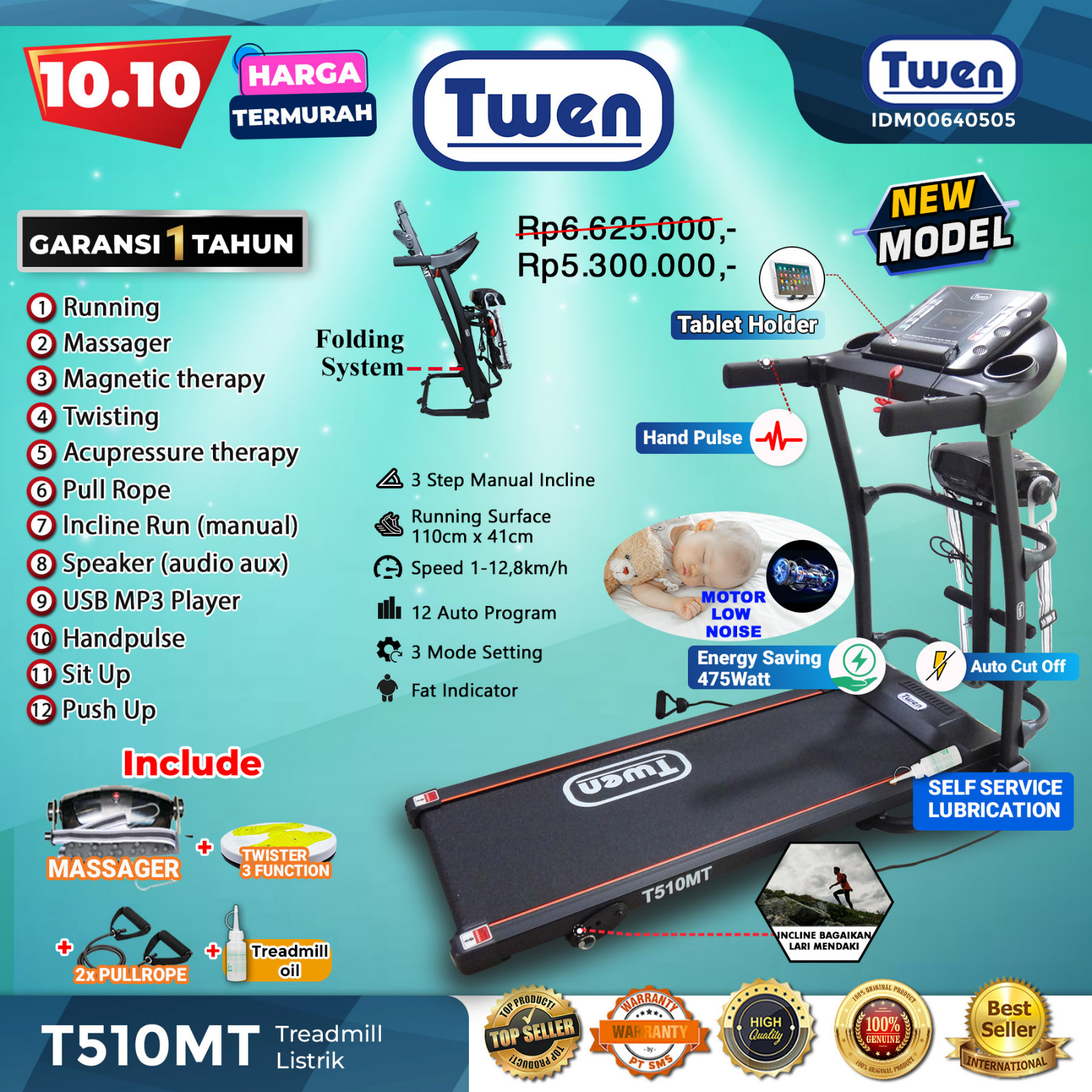 Promo TWEN T510M Treadmill Elektrik Treadmill Listrik Treadmill