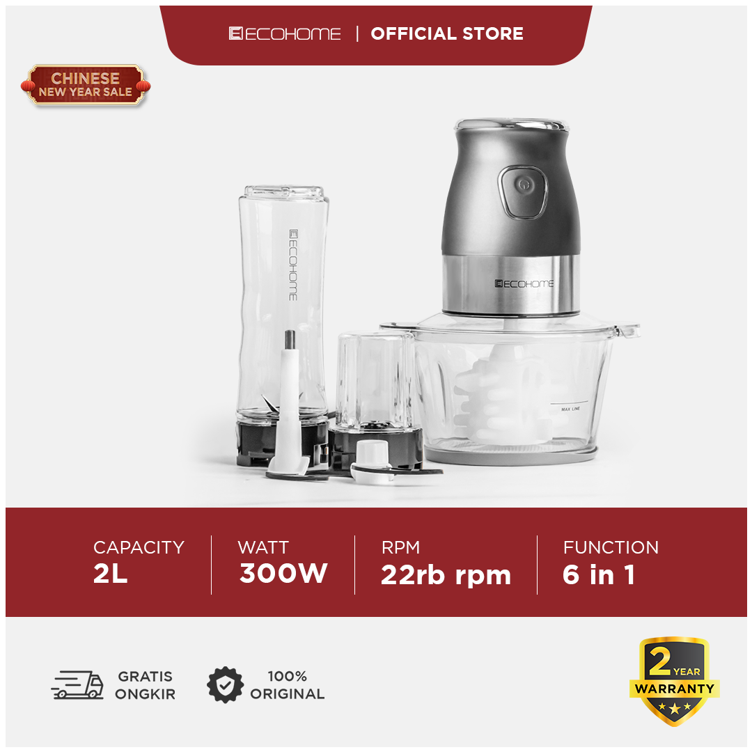 Promo ECOHOME Chopper Food Processor 6in1 EFP333 2L 300W Grey