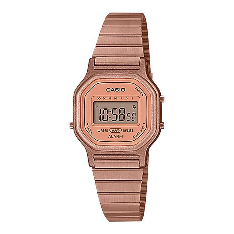 Jam Tangan Wanita Casio General Vintage LA 11WR 5ADF Rose Gold Digital Dial Rose Gold Stainless Steel Band