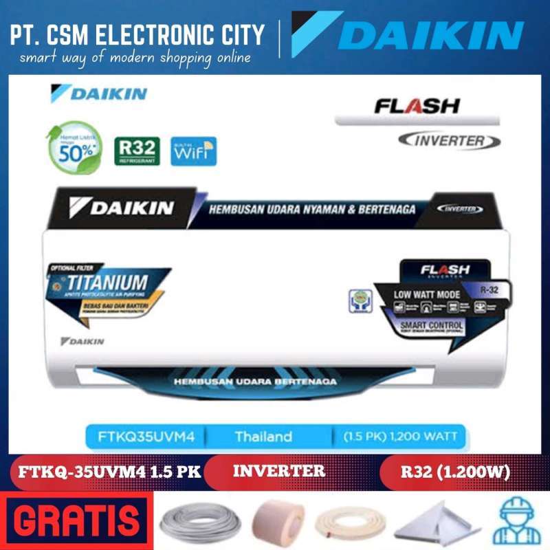 Jual AC DAIKIN INVERTER 1.5 PK FTKQ-35UVM4 THAILAND TURBO COOLING R32 ...