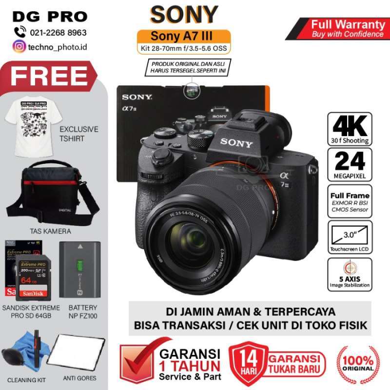 Sony A7III Sony Alpha A7 III kit FE 28-70mm OSS Mark Garansi  Resmi