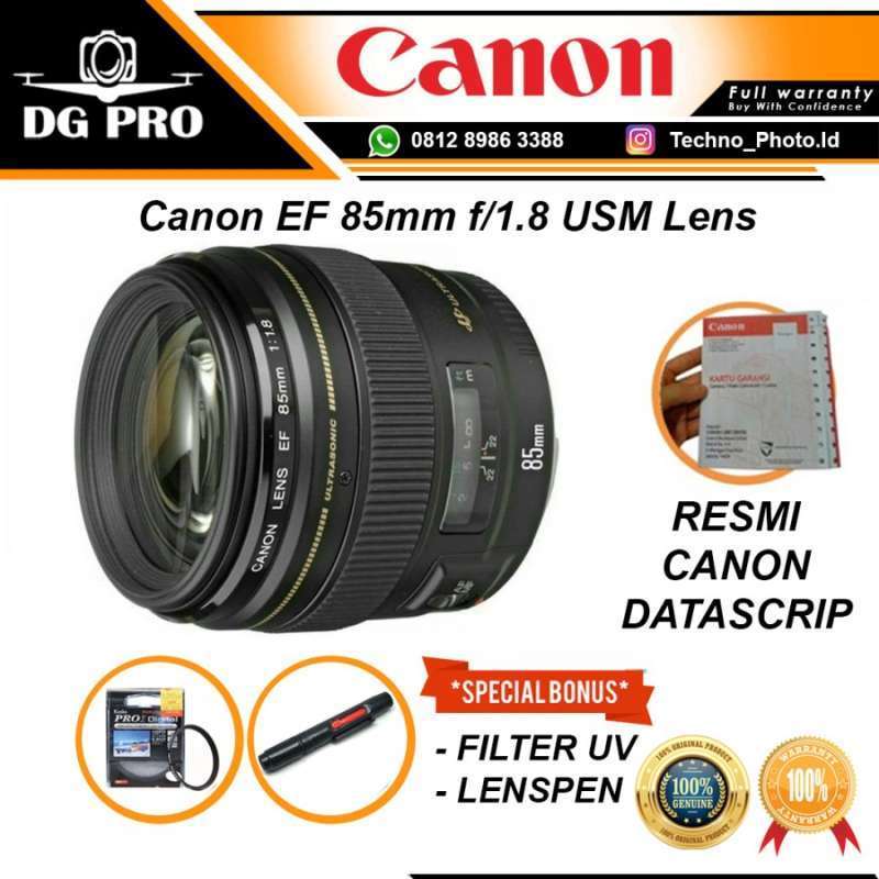 Lensa Canon EF 85mm USM Fix Lens Paket Bonus Resmi Datascrip