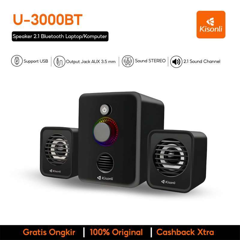 KISONLI Speaker Bluetooth 2.1 dengan Subwoofer LED dan USB, Ditenagai USB 5V, Cocok untuk Laptop & Komputer, Ideal bagi Penggemar Musik