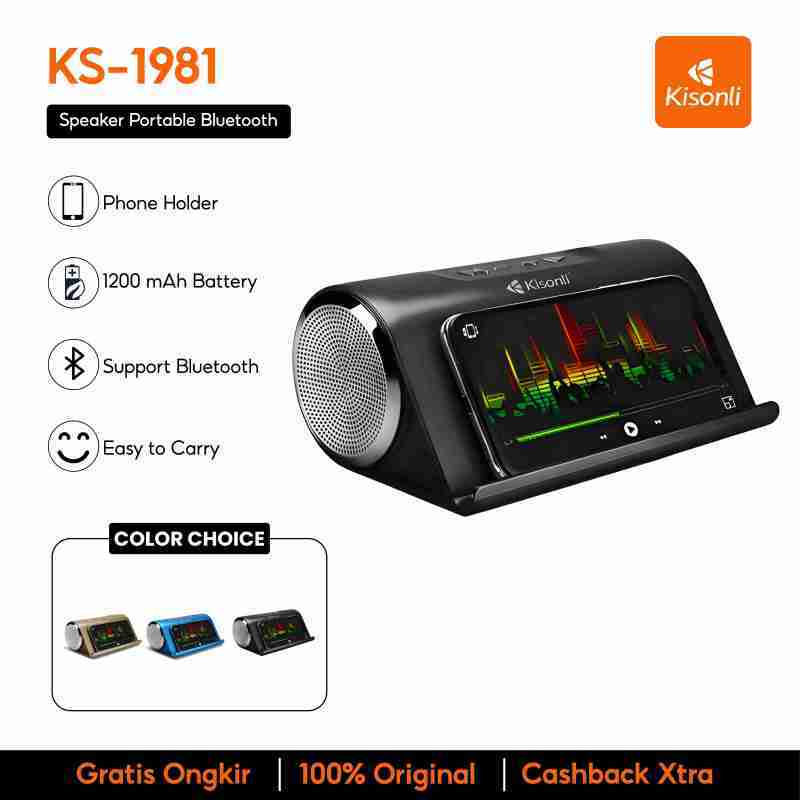 KISONLI KS-1981 Portable Bluetooth Speaker with Phone Holder, 8W Power, and Deep Bass for Clear Sound, Perfect for Mobile Use, Compact and Easy to Carry