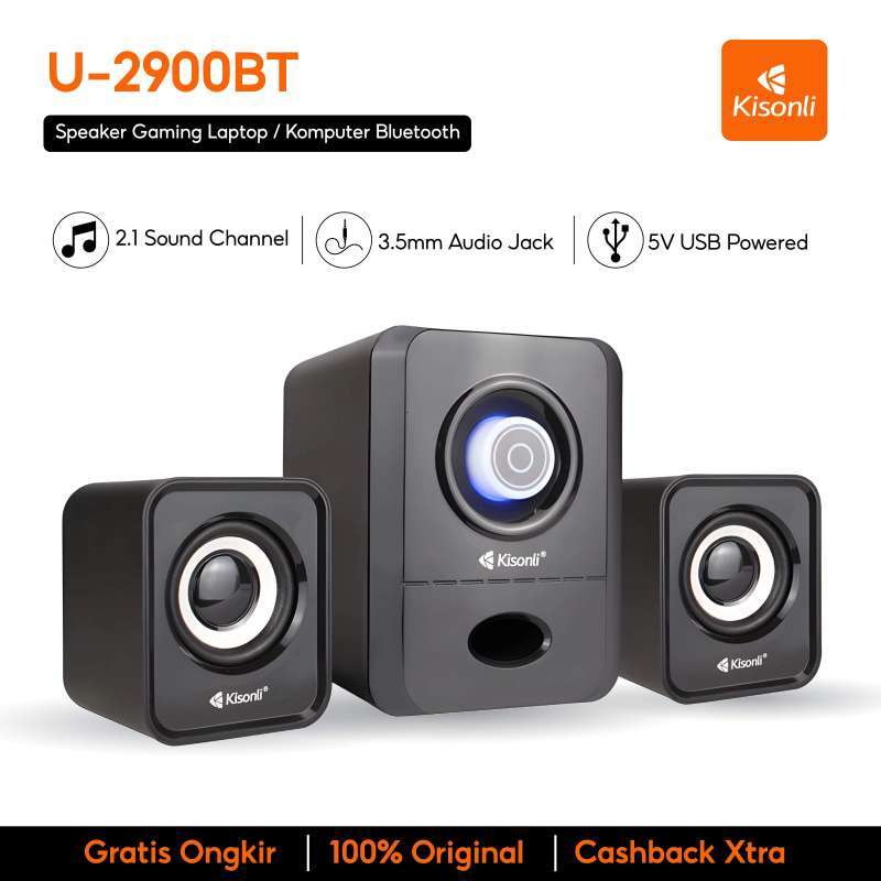 KISONLI U-2900BT Bluetooth Speaker dengan Subwoofer LED, Ukuran Ringkas, serta Kompatibilitas AUX, Sempurna untuk Hiburan Desktop dan Pemakaian Sehari-hari