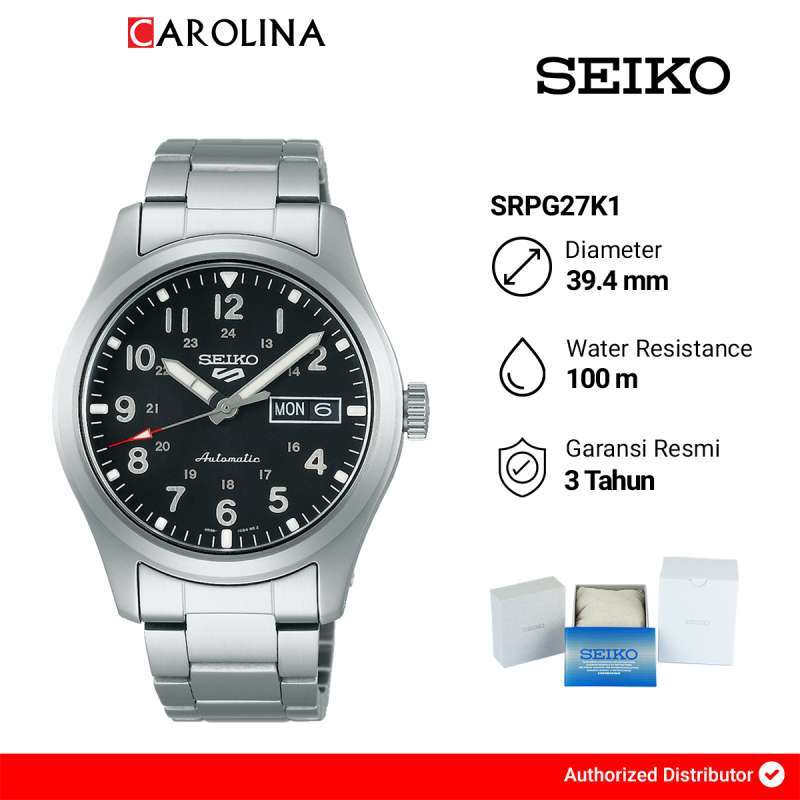 Jam Tangan Pria SEIKO Sports SRPG27K1 Field Sports Style Automatic Black  Dial Stainless Steel Strap