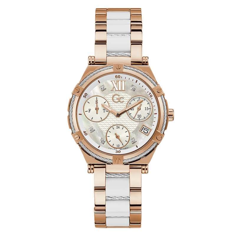 GC Y87002L1MF GC Cablesport Large Size Ceramic White Rosegold Ladies  Watch Original