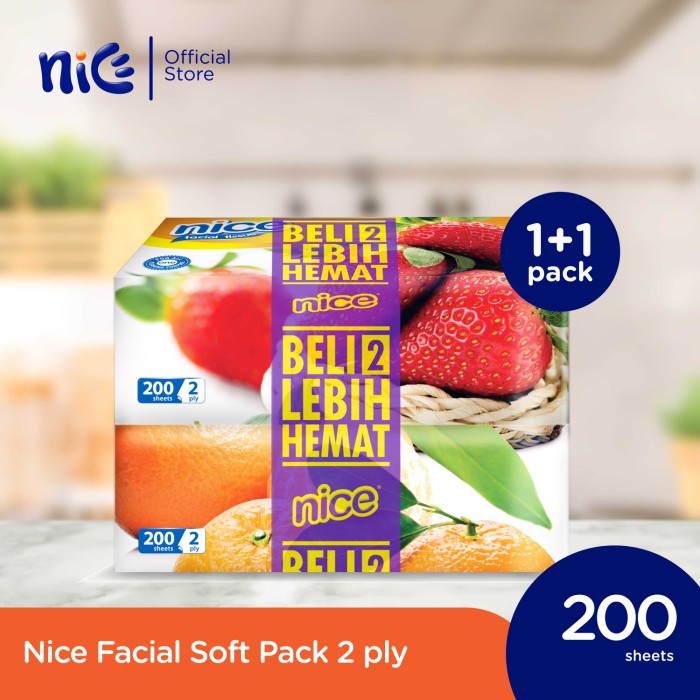 Promo [buy 1 Get 1] Nice Tissue Wajah Soft Pack [200 Sheets] Diskon