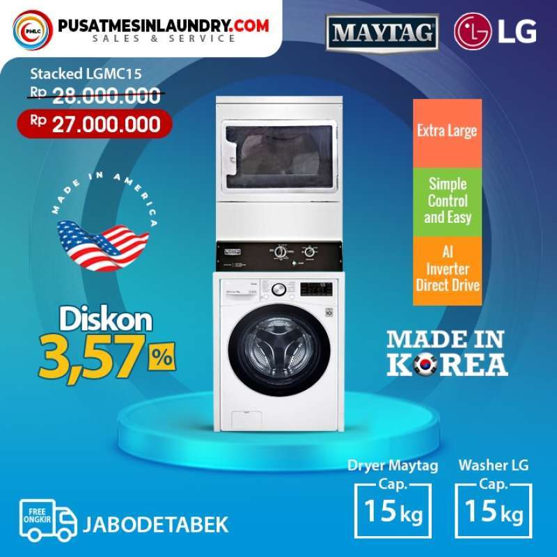 Jual Stack Washer Lg 15kg & Dryer Maytag 15kg Di Seller Pusat Mesin