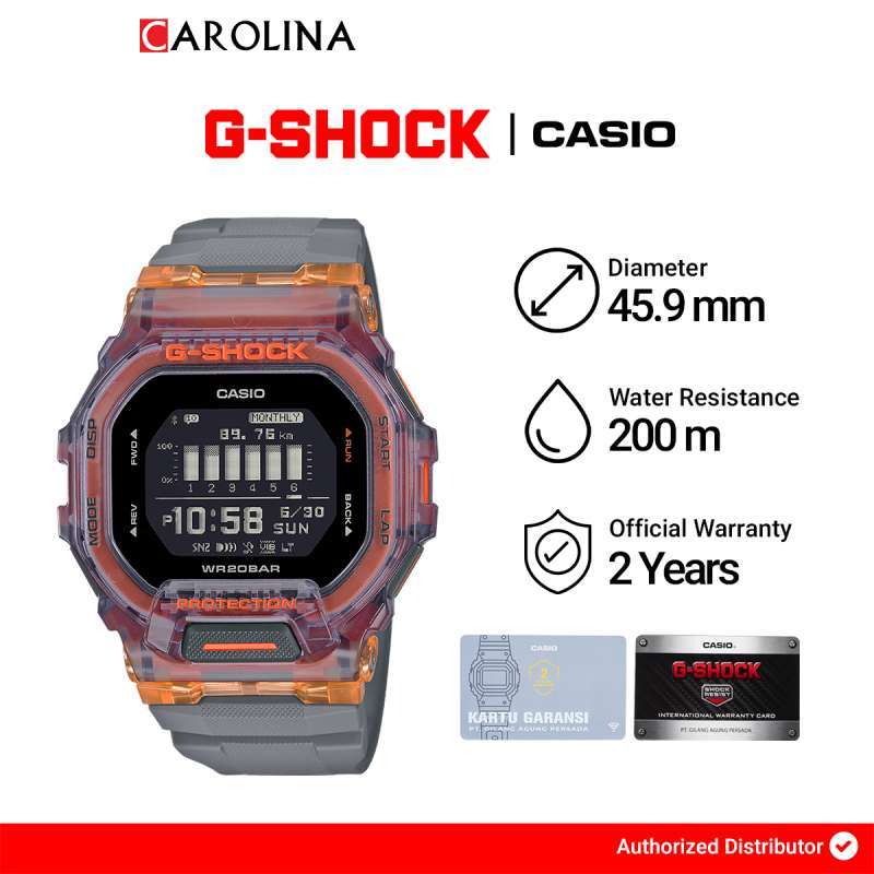 Jam Tangan Pria Casio G-shock G-Squad GBD-200SM-1A5 Vital Bright Black  Digital Dial Grey Resin Strap