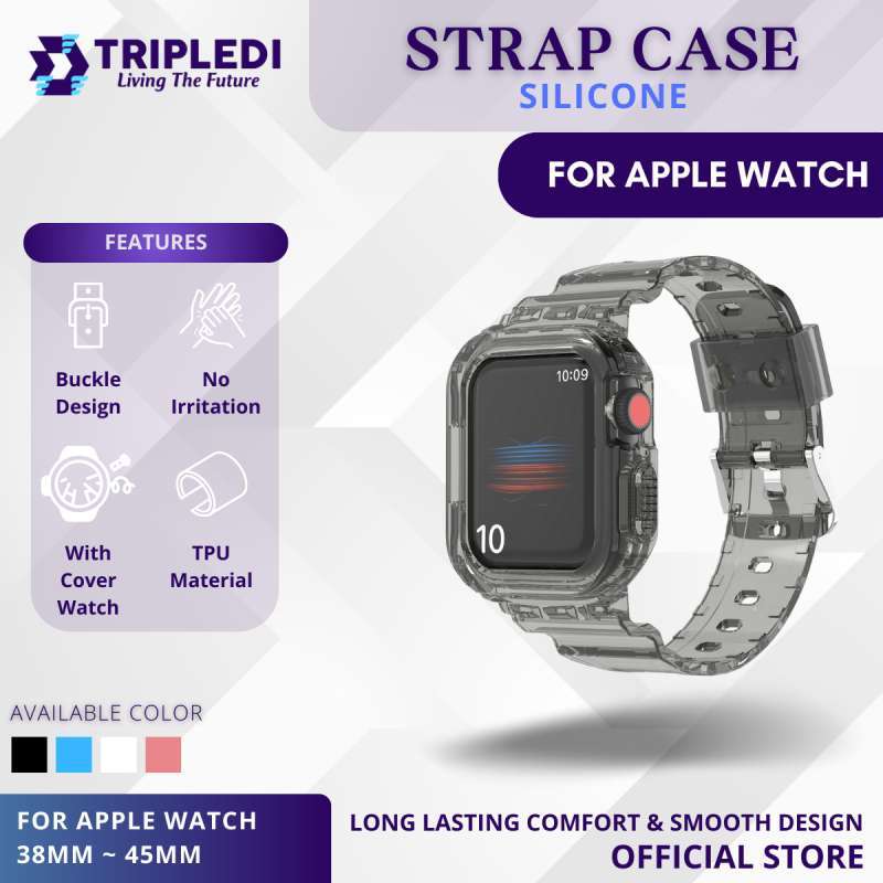 Promo Tripledi Strap Case Silicone Apple Watch 38mm 40mm 41mm Tali Pengganti Silikon Cover Iwatch Series 1 2 3 4 5 6 7 8 Se Smartwatch Ios Band Jam Tangan Transparant