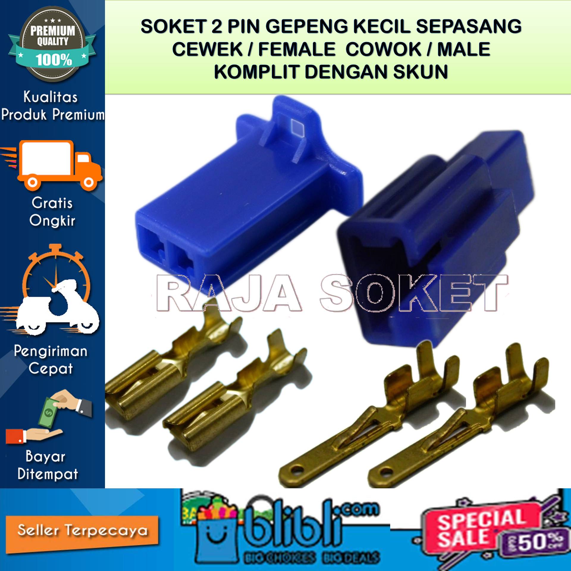 Jual Soket Kabel gepeng 2 Pin Kecil Sepasang Cewe Cowo Male Female