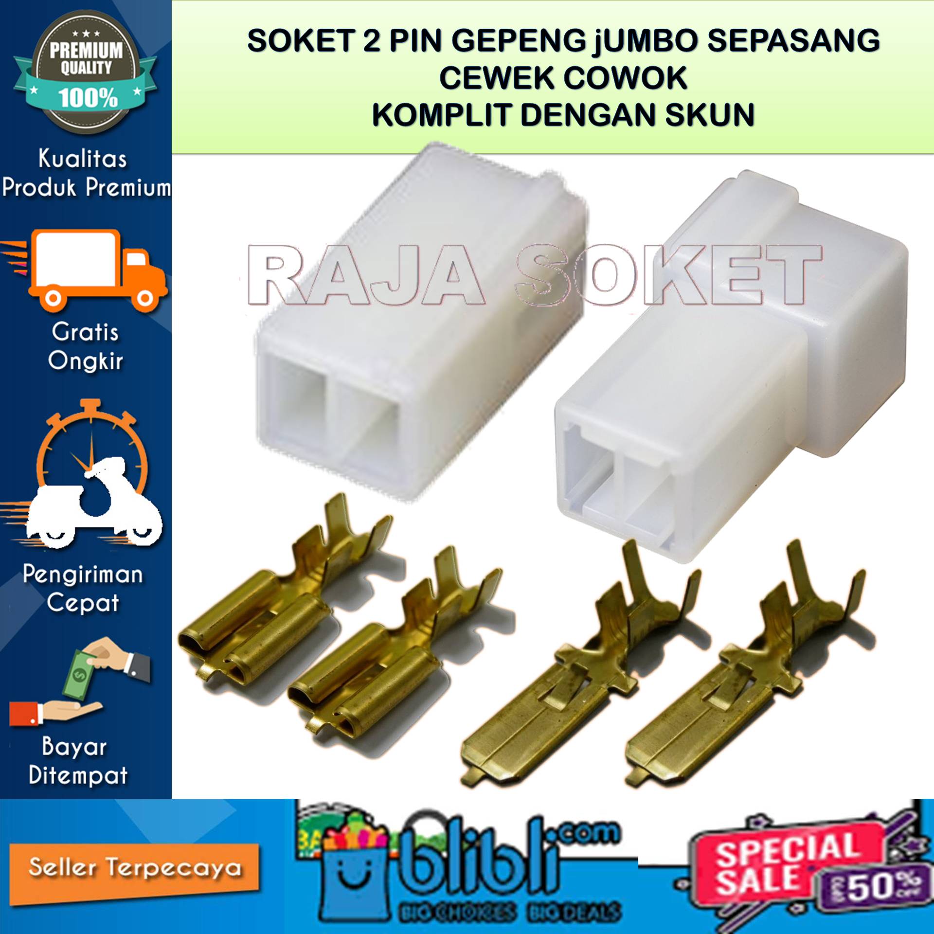 Jual Soket Kabel 2 Pin Jumbo Fusibling Sepasang Cewe Cowo Male Female