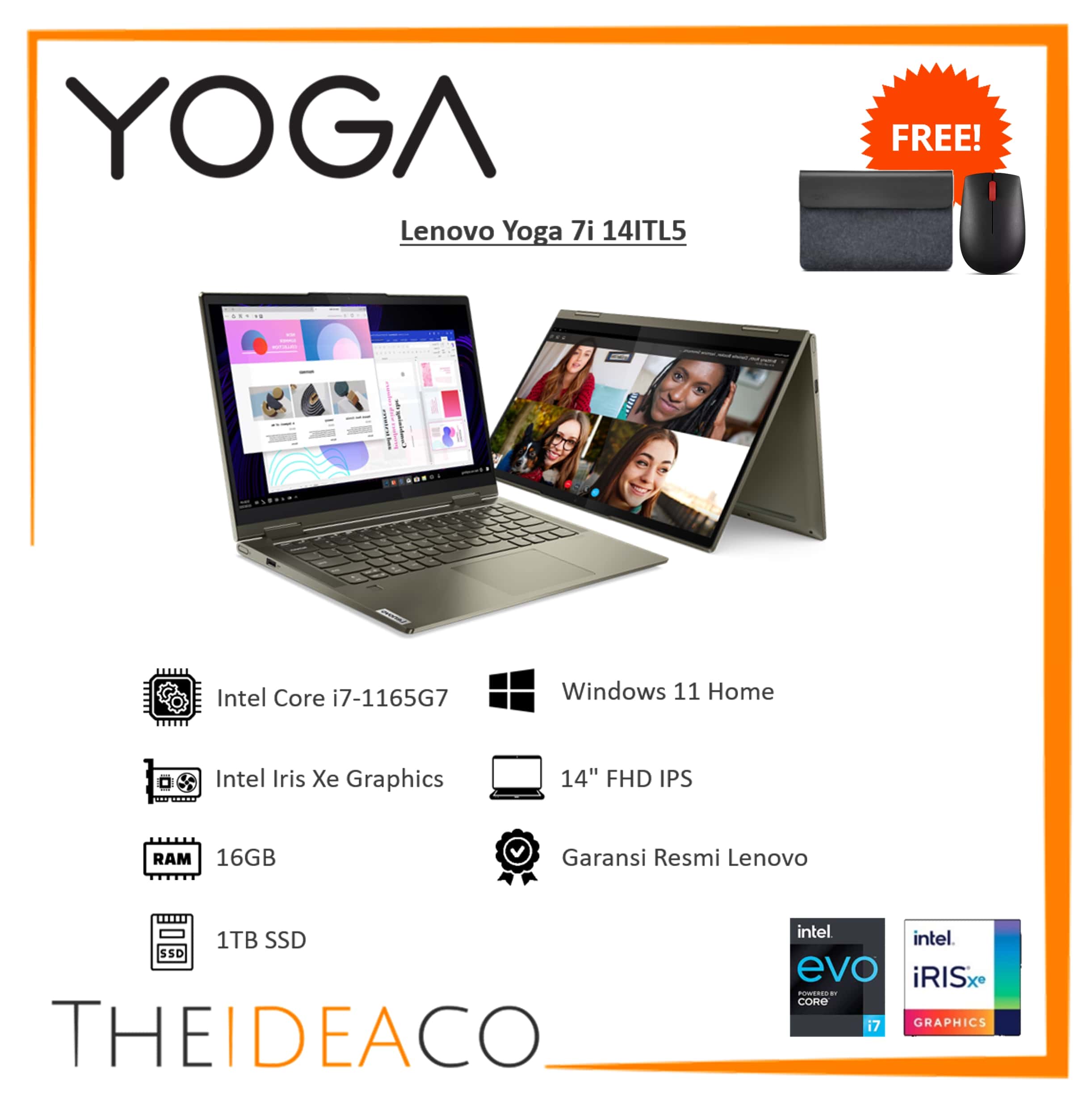Jual Lenovo Yoga 7i 82BH00MYID i71165G7 16GB 1TB SSD Touch Pen W11H Evo di Seller THEIDEA.CO