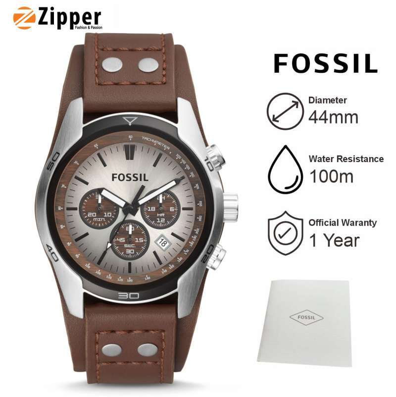 Jam Tangan Pria Jam Tangan Pria Fossil CH2565 Coachman Chronograph Silver Dial Brown Leather Cuff Band