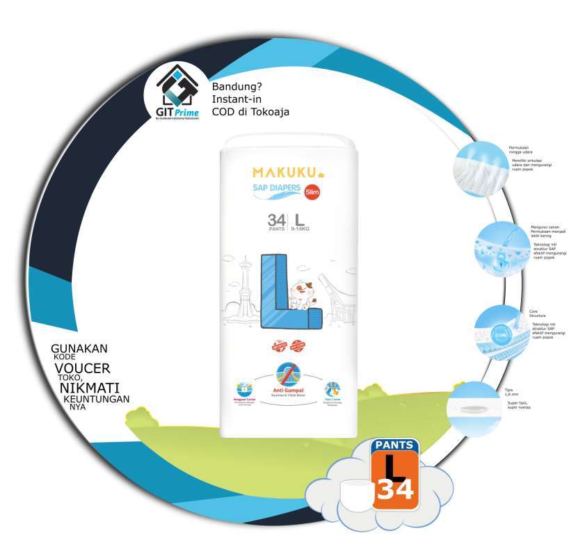 Promo Makuku Air Diapers Slim Newborn Tape Nb 28 Popok Perekat