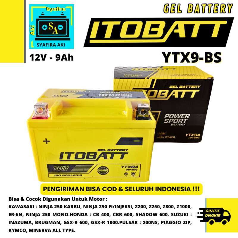 Jual Aki Motor Kawasaki Ninja 250fi Ytx9a / Mtx9a Itobatt 12v 9 Ah