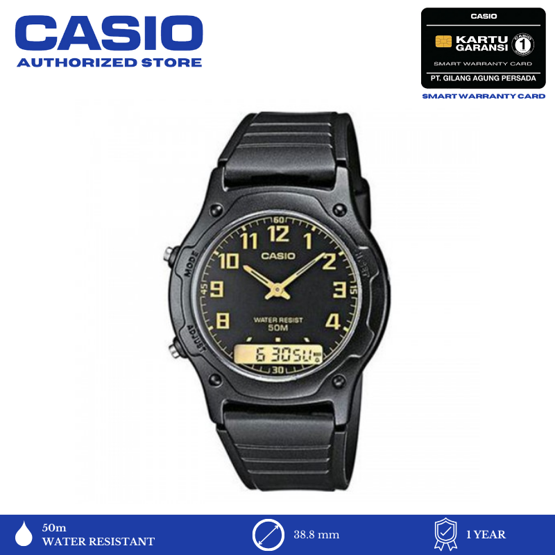 Promo CASIO AW 49H 1BVDF Classic Jam Tangan Unisex Black Golden