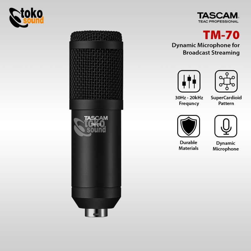 Tascam TM-70 Dynamic Microphone - XLR Broadcast Mic For Streaming And Recording