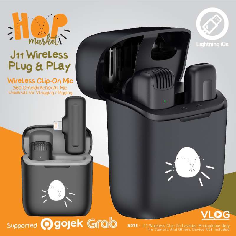 Wireless Lavalier Mic J11 with Case Charger Clip On (Plug Play Jepit  Youtuber) Lightning IOS for iPhone Smartphone Microphone