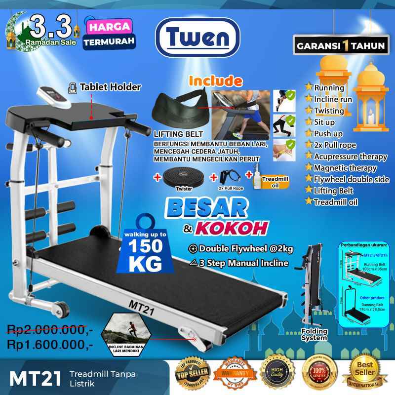 Promo Twen Mt21 Treadmill Manual Multifungsi Treadmill Manual Tanpa