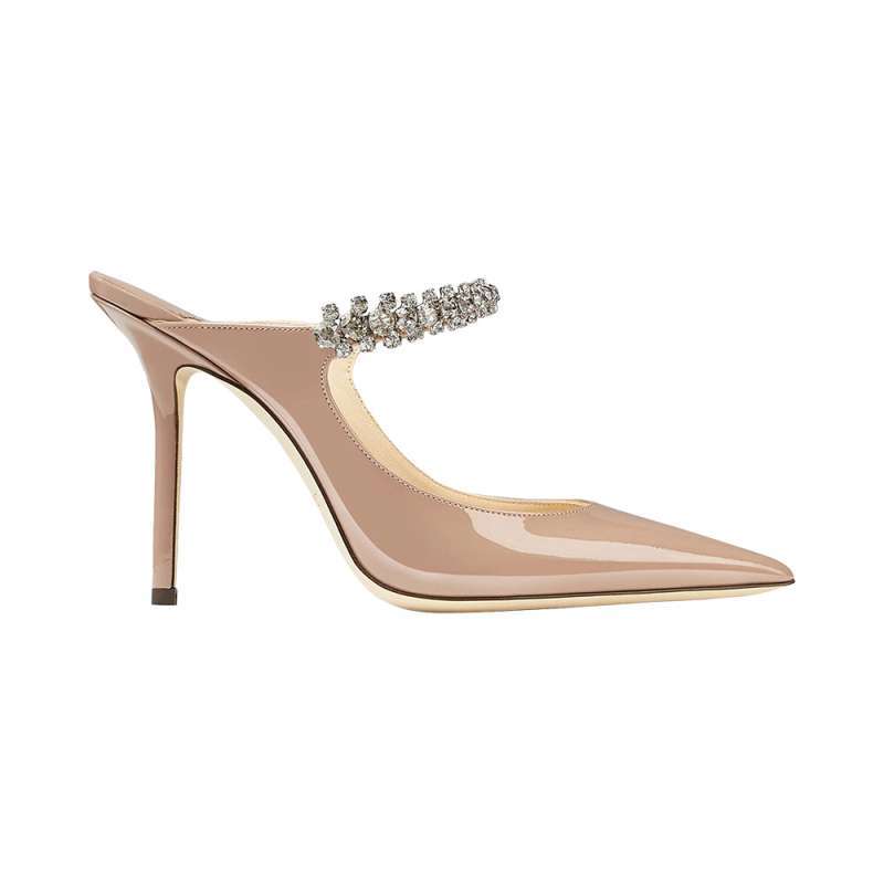 Jimmy Choo Bing 100 Crystal Strap Patent Leather Heels Pink