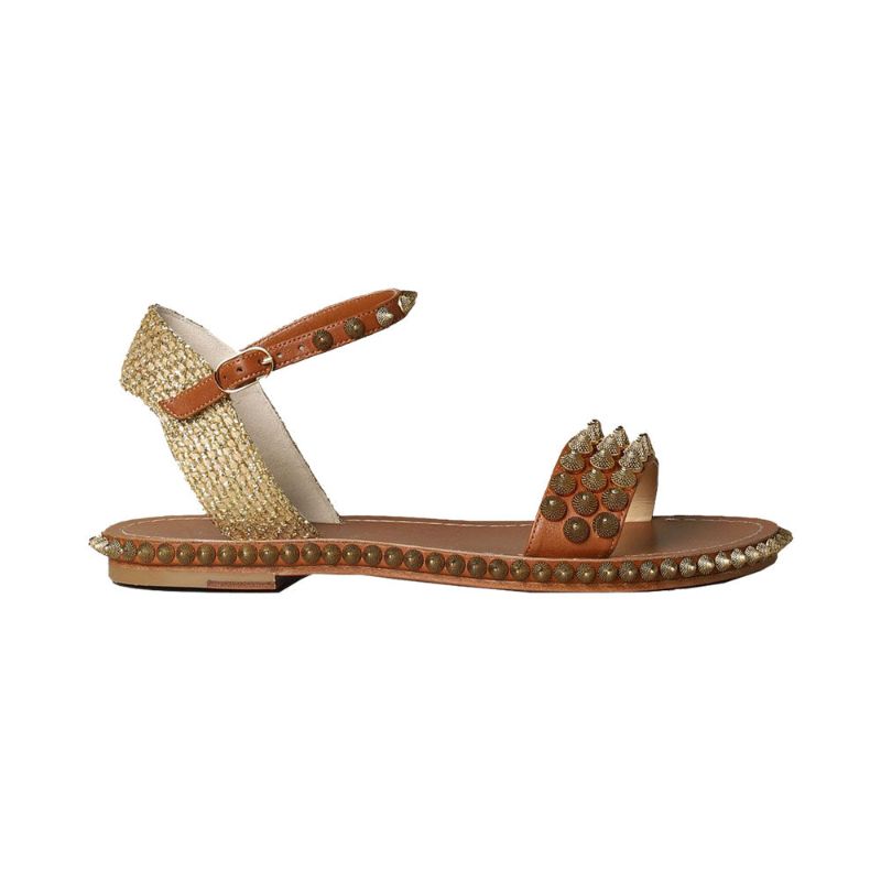 Jual Christian Louboutin Cordorella Stud Sandals Flat Brown 39