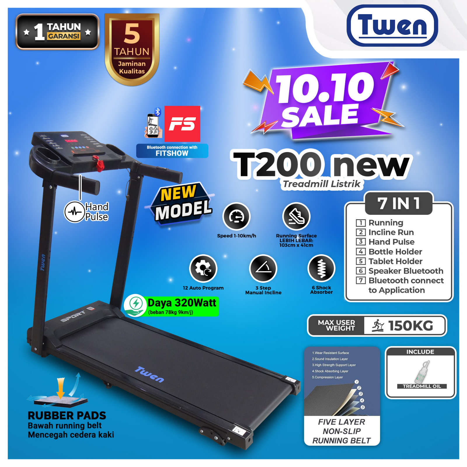 Twen T200 Treadmill Elektrik Motorized Treadmill Listrik Treadmil Aplikasi