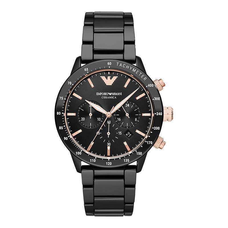 Jam Tangan Pria Emporio Armani Chronograph AR70002 Mario Black Dial Black  Ceramic Strap