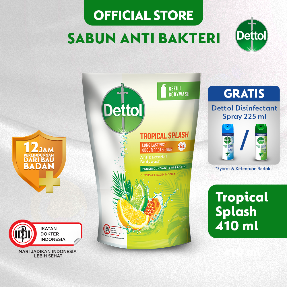 Jual Dettol Tropical Splash Body Wash [410 G] free dettol Disinfectant