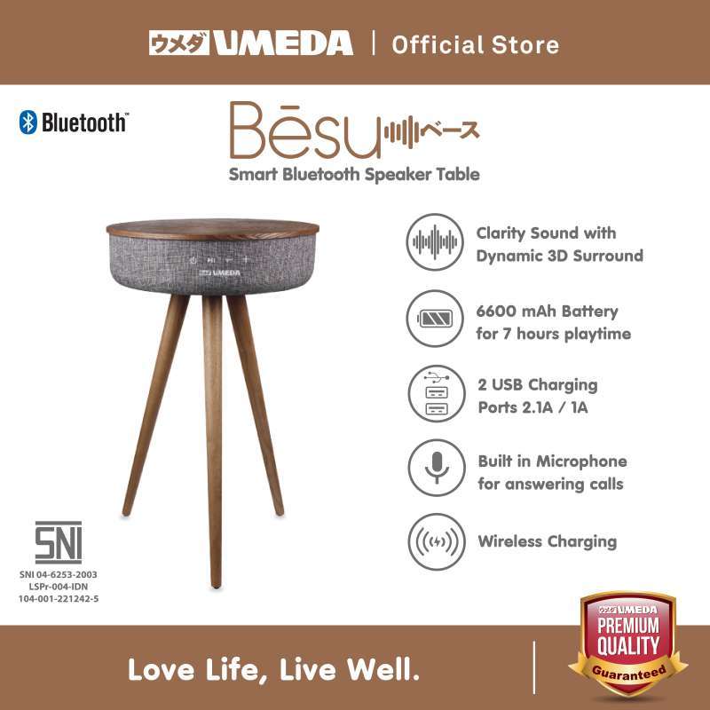 UMEDA BESU Bluetooth Speaker Table: Meja Kopi Minimalis dengan 360° Surround Sound, Baterai Isi Ulang 6.600 mAh, dan Desain Kayu Premium, Tepat untuk Rumah dan Kantor