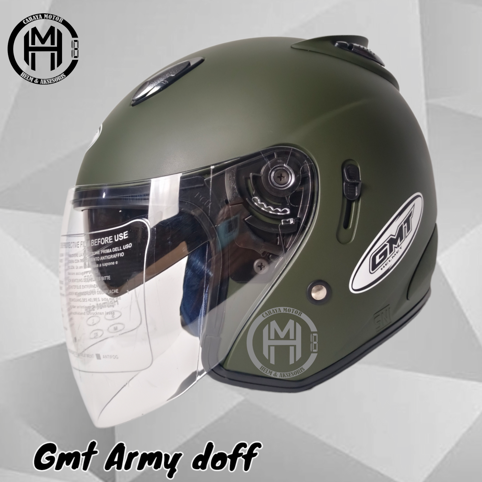Jual HELM GMT ARMY DOFF MODEL INK CENTRO DOUBLE VISOR di Seller
