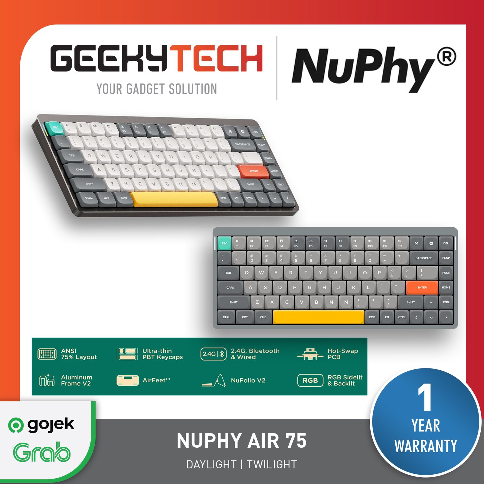 Promo Nuphy Air 75 Ultra Slim Wireless Mechanical Keyboard Garansi
