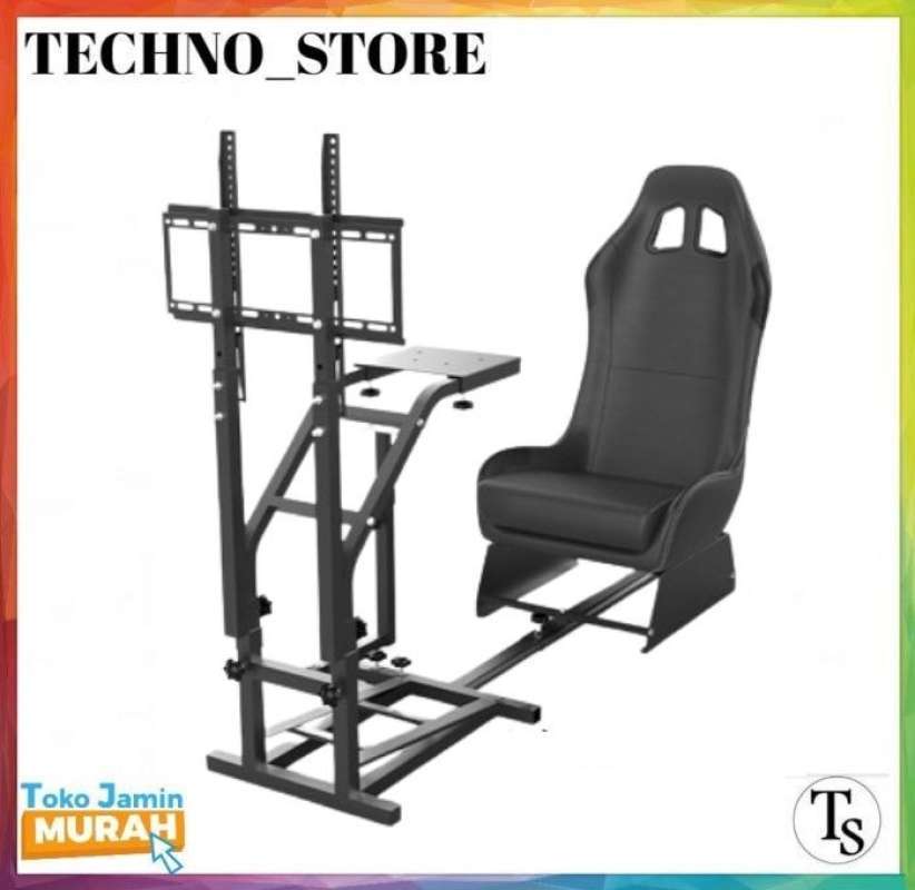 Minneer Used Racing Game Seat - Sim Cockpit With Steering Wheel Stand & Double Slide Track - Black/Red-1355669