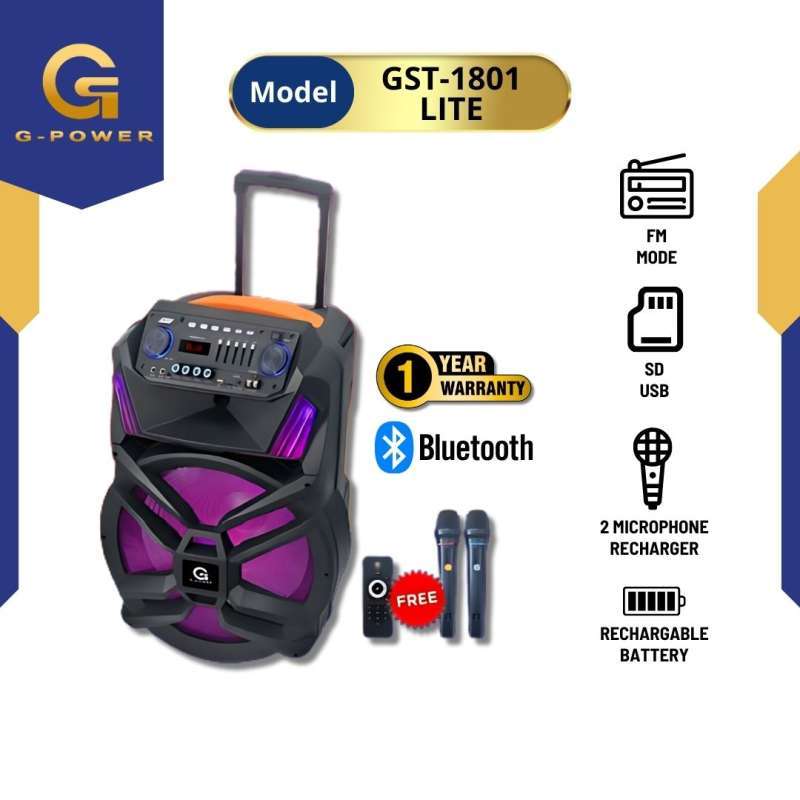 G-POWER PROFESSIONAL PORTABLE SPEAKER GST 1801 LITE 18 INCH GRATIS MIC  TANPA KABEL