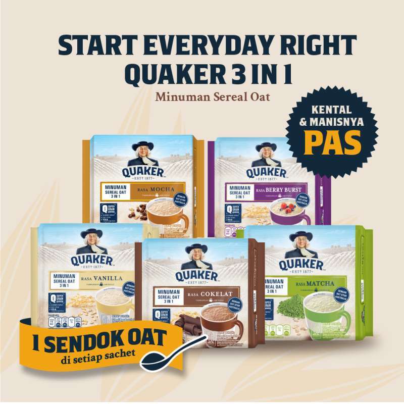 Promo Quaker 3in1 Vanilla [224 G] Diskon 4% Di Seller Quaker Store ...
